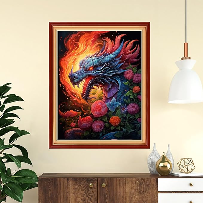 Funchey Stamped Cross Stitch Kits, DIY Cross Stitch Pattern for Adults Beginners Needlepoint Kits Embroidery Kit Arts and Crafts 11CT-Magic Dragon Flower 16x20 inch