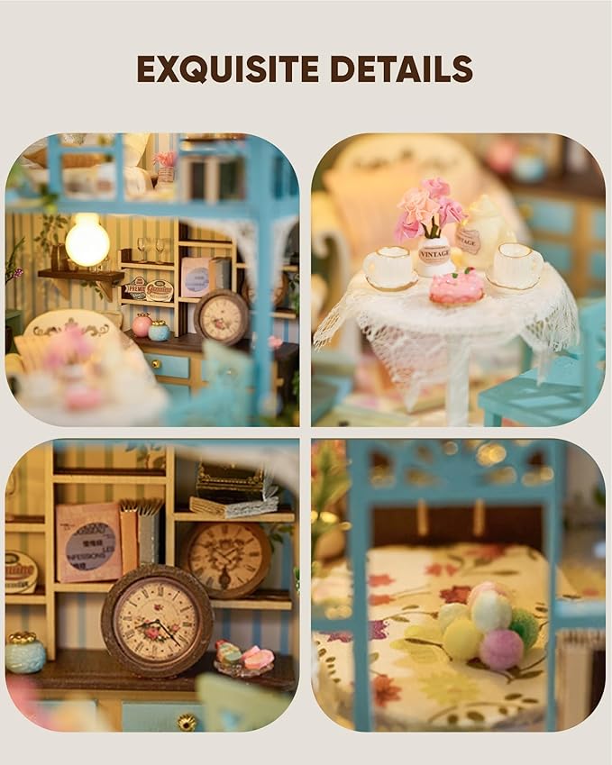 DIY Miniature House Kit, DIY Dollhouse Kit for Adults to Build, Mini House Kit with LED, Mayberry Street Miniatures, Ideal Gifts for Birthday, Halloween Christmas(Flower Garden Tea House)
