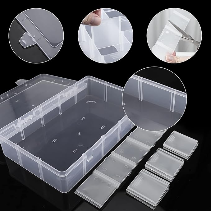 15 Large Grids Plastic Organizer Box with Dividers, 2 Pack Clear Compartment Container Storage for Washi Tapes Beads Crafts Jewelry Fishing Tackles, Size 11 x 6.3 x 2.2 in