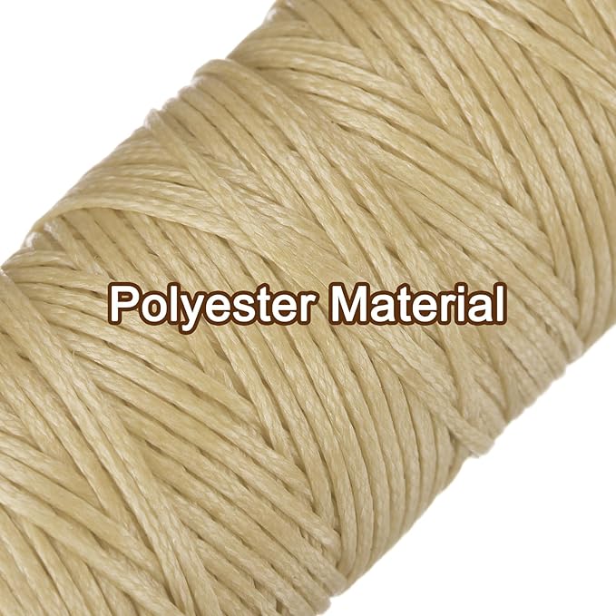 uxcell Leather Sewing Waxed Thread, 55 Yards / 50m 0.8mm 150D Flat Polyester All-Purpose Threads for Leather Crafts, Bookbinding, Beige
