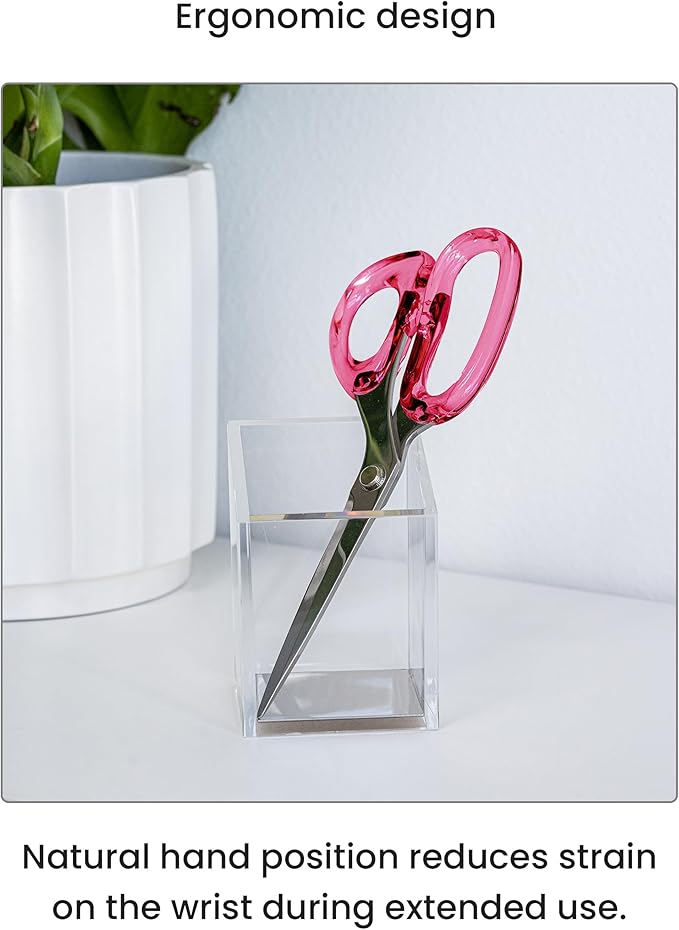 OfficeGoods 9” Stainless Steel Acrylic Scissors for Office and Home - Aesthetic and Sharp All Purpose Scissors, Perfect for Sewing, Arts and Crafts - Pink Silver Metal