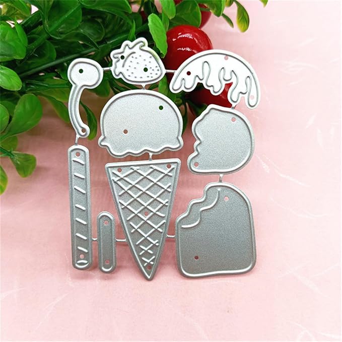 Cutting Dies Metal Stencils Scrapbooking Tools Flowers Lace Frame DIY Embossing Template for Paper Card Making Album Arts Crafts Supplies (Ice Cream-6.1x7.5cm)