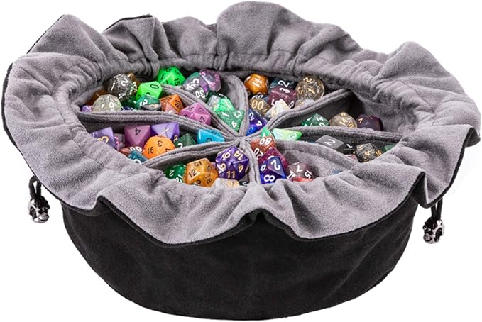 Large DND Dice Drawstring Bags with Pockets Black Storage Bag for RPG MTG Game Dices Capacity Over 300 Dice