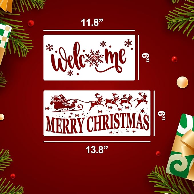 Christmas Stencils for Crafts Reusable Christmas Doormat Stencils Xmas Holiday Stencil for Painting on Wood Door Mats Fabrics Decor