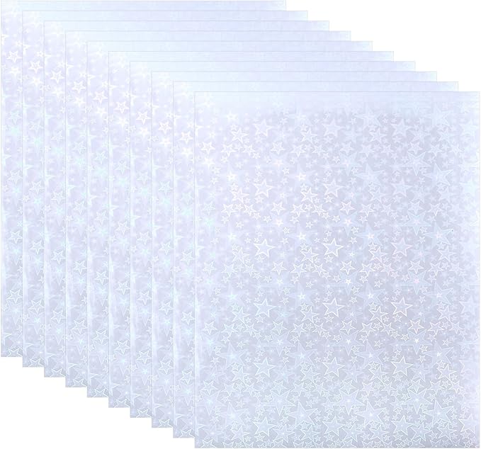 PATIKIL 11.7x8.3" Holographic Sticker Paper, 10Sheets A4 Polypropylene Self-adhesive Transparent Waterproof Laminate Overlay Film for Photo Cards Scrapbook Decorations, Pentagram