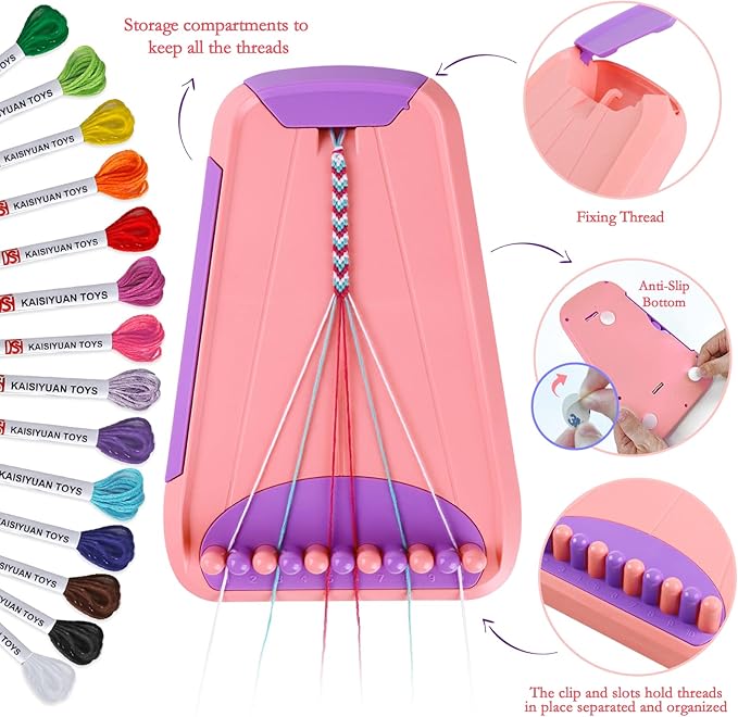 Rdfmy Friendship Bracelet Making Kit for Girls, Arts and Crafts Bracelets String Maker Kit for Kids Ages 8-12 Christmas Birthday Gifts Pink with Purple