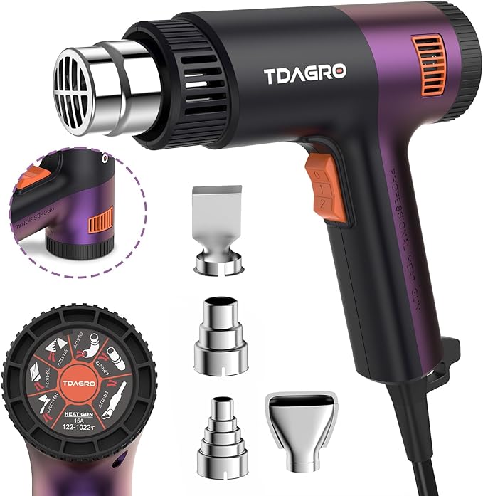A Nice Heat Gun, Compact but Powerful, Variable Temp Control 122℉~1202℉, Fast Heating Smaller Heat Gun for Crafting, Shrink Tubing,Shrink Wrap,Vinyl Wrap, Intergrated Holder for Hands Free & Hanging