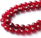 32pcs 12mm Faceted Red Jade Gemstone Beads Natural Stone Round Loose Spacer Beads for Jewelry Making DIY Bracelet Necklace 1 Strand 15inch