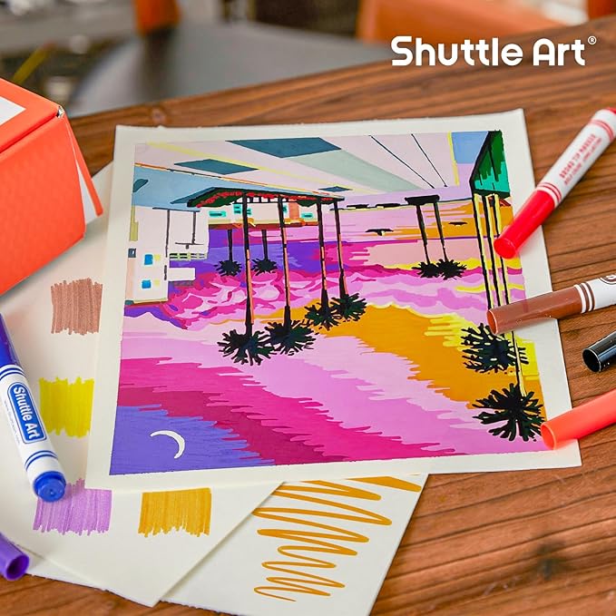 Shuttle Art 304 Pack Washable Markers, 16 Assorted Colors Broad Line Conical Tip Large Markers Bulk with a Box, Bonus Caps, Home Classroom School Supplies for Toddlers Kids Adults Students Teachers