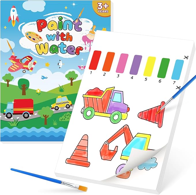 Paint with Water Coloring Books for Kids,Traffic Art Craft Kit No Mess Water Color Painting Sets for Kids Ages 4-8,Birthday Gifts Travel Toy Crafts Supplies Kits for Girls Boys Drawing with 2 Brushes