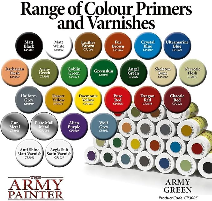 The Army Painter Color Primer Spray Paint, Army Green, 400ml, 13.5oz - Acrylic Spray Undercoat for Miniature Painting - Spray Primer for Plastic Miniatures