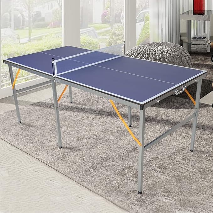 4.5FT/6FT/8FT Mid-Size Table Tennis Table Ping-Pong Table Set Foldable & Portable Table Indoor Outdoor for Family Game