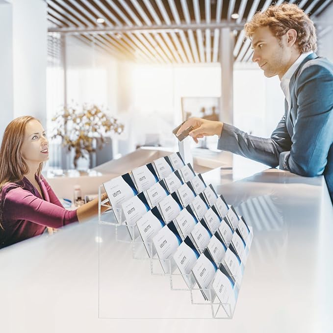 Acrylic Business Card Holder for Desk Multiple Business Card Holders 28 Slot 7 Tier Large Business Card Organizer Business Card Display Rack Clear Plastic Business Card Stand for Home Office