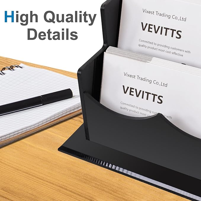 Business Card Holder, Acrylic Business Card Display, Clear Desktop Business Card Stand for Exhibition, Home & Office Black 4 Tiers 12 Slots