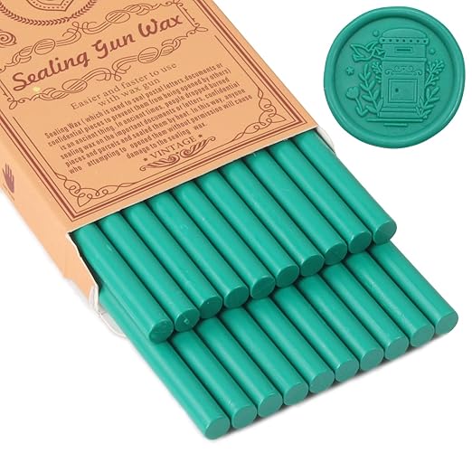 Green Sealing Wax Sticks, WASOHLING 20Pcs Glue Gun Wax Seal Sticks for Wax Seal Stamp, Green Wax Seals for Wedding Invitation Envelope Letter Seals, Craft Adhesive (Mini Size)