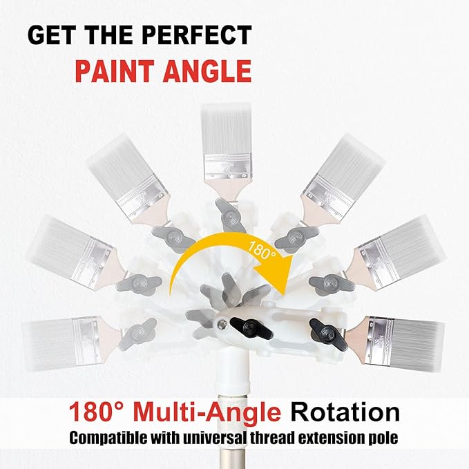 Multi Angle Paint Brush Extender V2, Long Handle Paint Brush, Extension Pole Attachments for Paint Roller, Paint Edger Tool for High Ceilings, Corner Painting Tool for Paint Extension Pole (White)