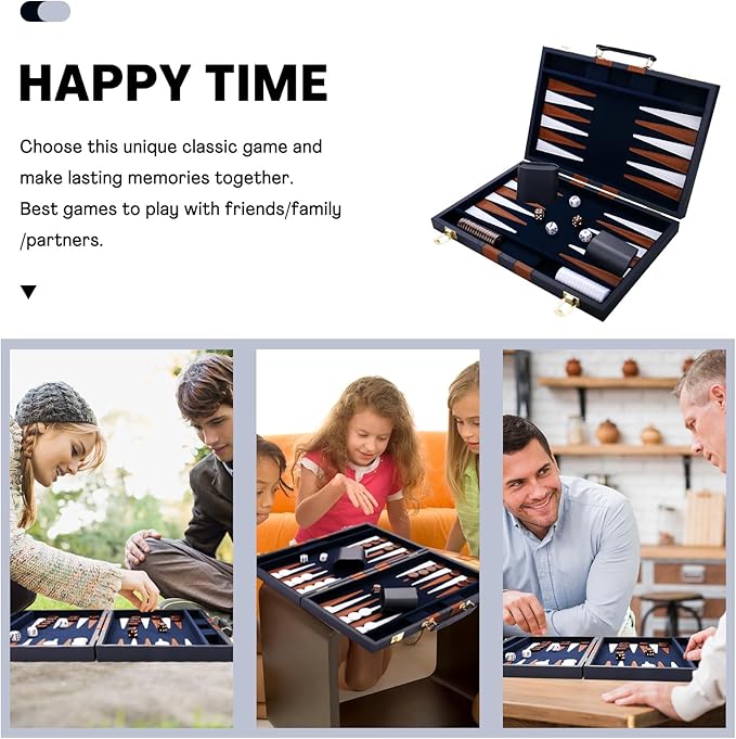 Backgammon Set - Classic Board Game with Premium Leather Case - Portable Travel Strategy Backgammon Game Set for Adults, Kids - Suitable as (18inch, Navy)