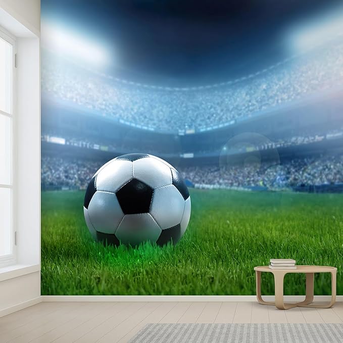wall26 Wall Sticker/Wall Mural Close Up of a Football Ball on a Full Stadium, Not Peel and Stick, Non-Woven Wallpaper Decorative for Bedroom, Living Room, Office - 108x144 inches