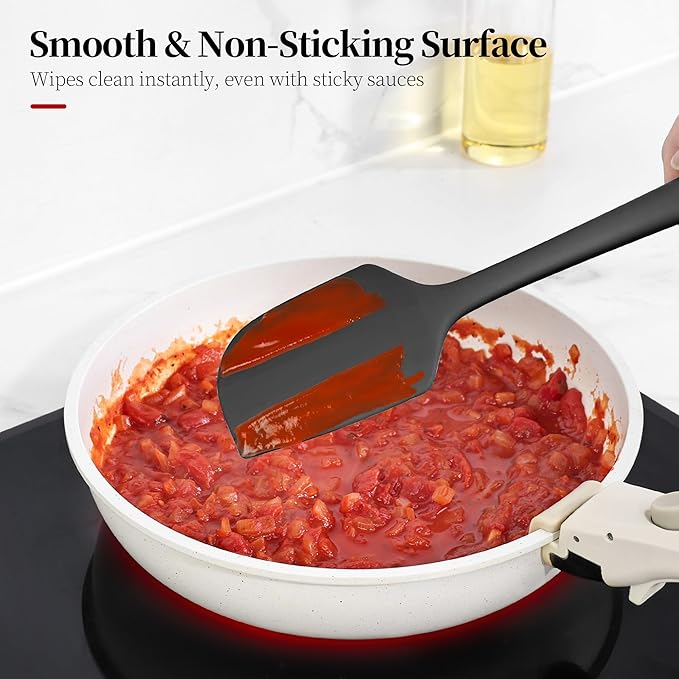 600ºF Heat Resistant Spatulas, High Heat Food Safe Semless Kitchen Silicone Scraper Set for Cooking Baking Mixing Scraping Stirring Nonstick Cookware Pan Bowl (4Pcs,Black)
