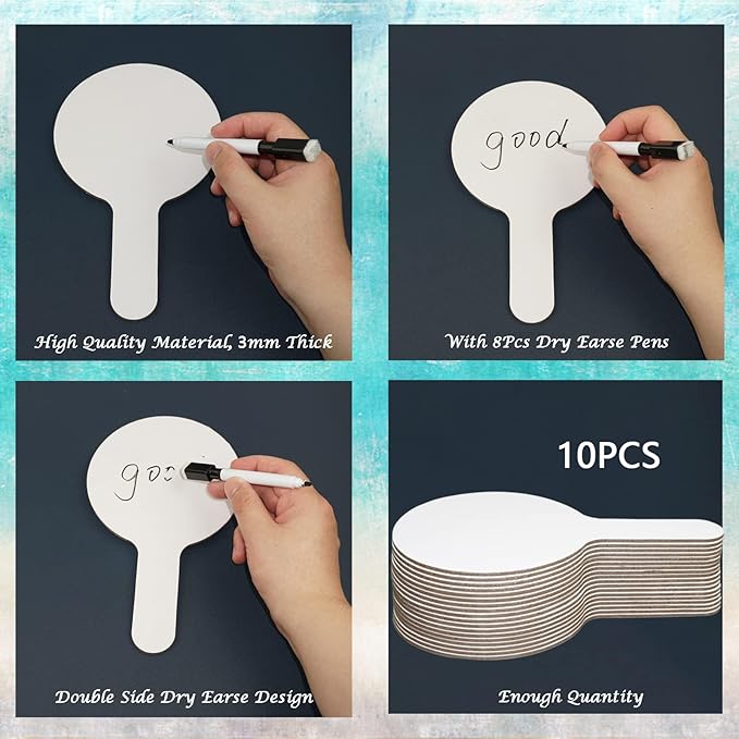 18Pcs Dry Erase Answer Paddles with Markers Thickened Handheld Double Sided Paddles Mini White Boards Small Dry Erase Signs Auction Paddles for Students Classroom Bidding Voting Games