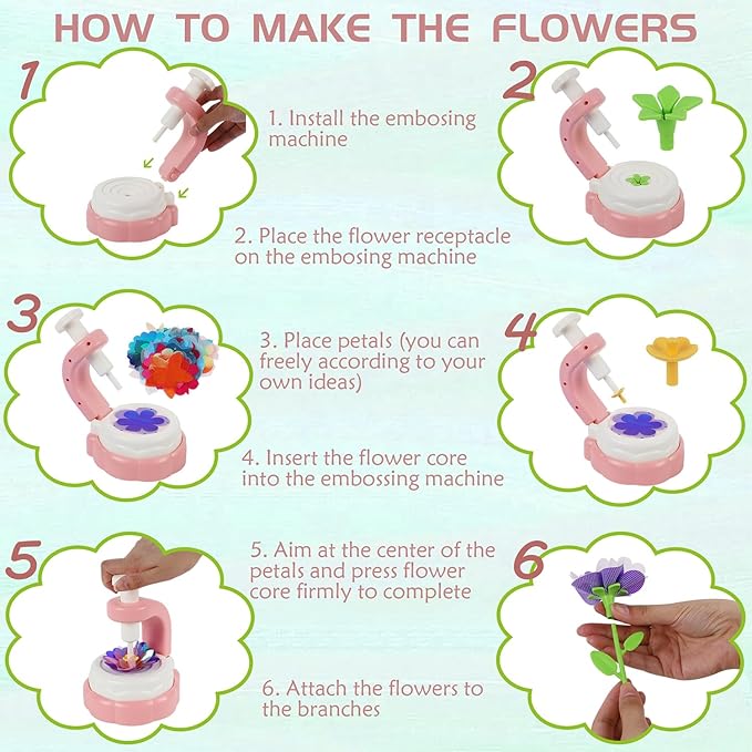 Glintoper Fabric Flower Craft Kit for Kids, DIY Bouquet Maker Toys Birthday Gift for Toddler Girls Age 4 5 6 7 8 9, Xmas Gifts for Preschool Girls, Educational Crafts Handmade DIY Activity Set