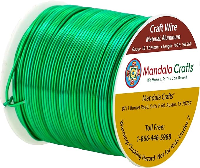 Mandala Crafts 18 Gauge Anodized Aluminum Craft Wire for Jewelry Making - 100 FT Colored Flexible Kelly Green Wire - Bendable for Bonsai Armature Crafting Sculpting