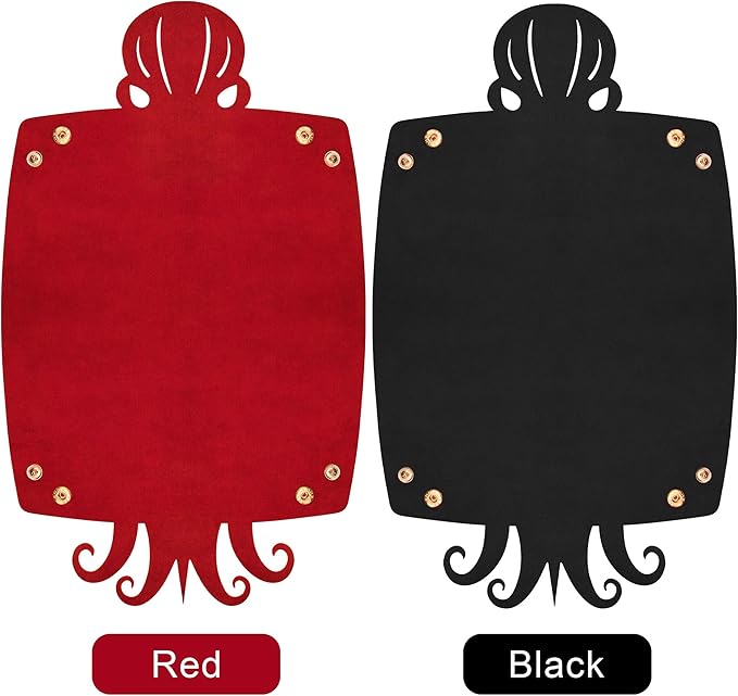 SIQUK 2 Pieces Octopus Dice Rolling Tray PU Leather Dice Mat Folding Scroll Dices Holder Trays for D&D RPG Games (Black, Red)