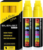 SILENART Yellow Chalk Markers 2 Pack - 15mm Super Wide Tip - White Dry Erase Markers Pen