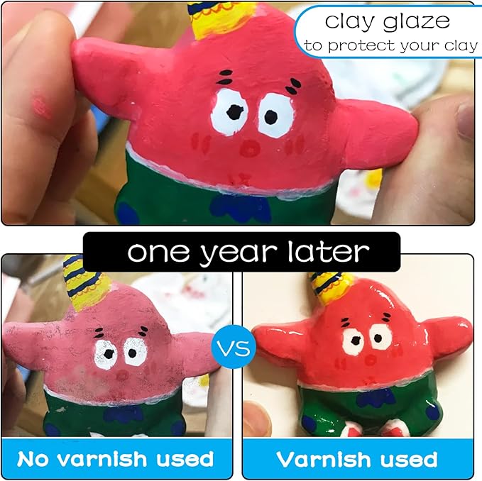 50ml Air Dry Clay Varnish，Air Dry Clay Sealant for Airdry Clay，Air Dry Clay Glaze Can Not Only Used to Prevent Clay Cracking, Scratches, and Wear,It Can Also Having a Glossy Glaze Effect (Gloss)