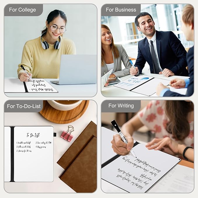 AGM Portable White Board Dry Erase Notebook, 12" x 9" Double Sided Folding Whiteboards with 3 Pens, Small Travel Dry Erase Board Skin-Friendly Material for Study, Meeting, Planning, Brown