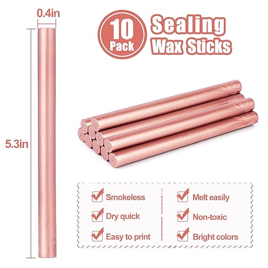 Glue Gun Sealing Wax Sticks for Wax Seal Stamp - Metallic Rose Pink, Great for Wedding Invitations, Cards Envelopes, Snail Mails, Wine Packages, Christmas Gift Ideas, Pack of 10