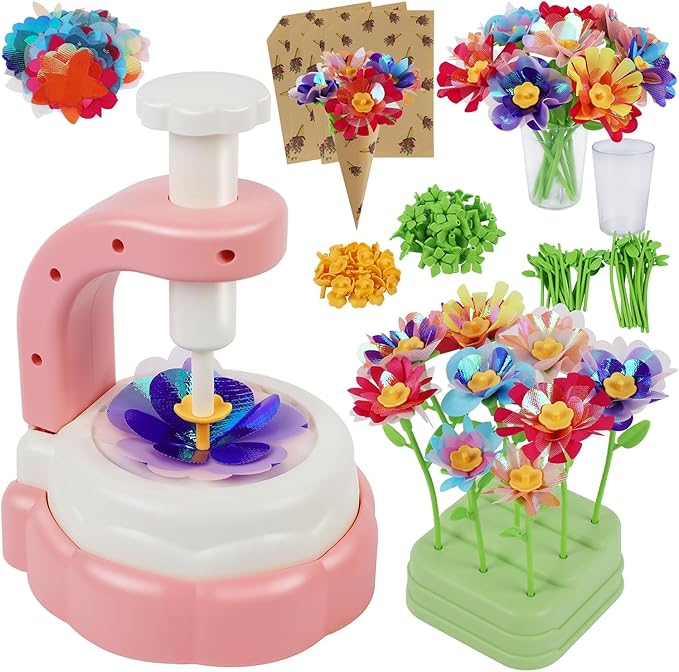Glintoper Fabric Flower Craft Kit for Kids, DIY Bouquet Maker Toys Birthday Gift for Toddler Girls Age 4 5 6 7 8 9, Xmas Gifts for Preschool Girls, Educational Crafts Handmade DIY Activity Set