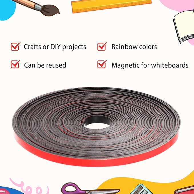 Magnetic Tape Roll Thin Strips, 1/4 Inch x 33 Feet Magnetic Board Dividers Whiteboard Graphic Decorative Tape Marking Line for Classroom Office Art Accessories(Red)
