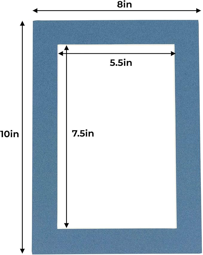 8x10 Mat for 6x8 Photo - Precut Steel Blue Picture Matboard for Frames Measuring 8 x 10 Inches - Bevel Cut to Display Art Measuring 6 x 8 Inches - Acid Free ONE MAT with Backing Board & Clear Bag