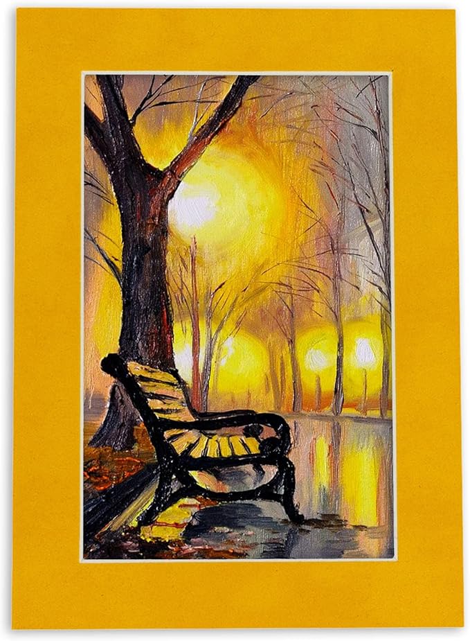 Pack of Ten Acid Free 8.5x11 Mats Bevel Cut for 7x9 Photos - Bright Yellow Precut Matboards With Backing Boards and Self Seal Photo Mat Bags For Pictures, Photos, Framing - 4-ply Thickness