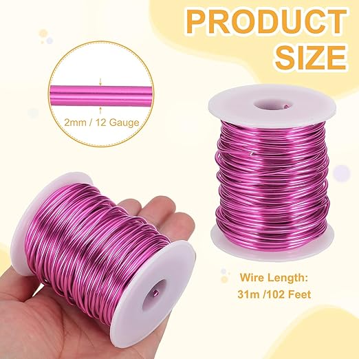 uxcell 12 Gauge / 2mm Anodized Aluminum Wire for Jewelry Craft Making, 102 Feet Bendable Flexible Wire for DIY Home Decor Gardening Sculpture, Dark Pink