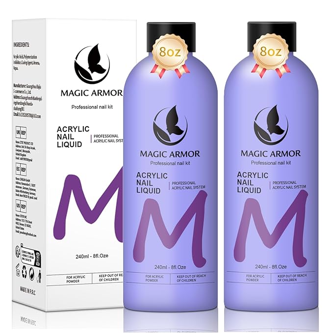 2 Pack 8FL.OZ Acrylic Liquid Monomer, Professional EMA Acrylic Nail Liquid, Non-Yellowing Acrylic Liquid for Acrylic Nail Extension & Carving, DIY Home Nail Salon Use