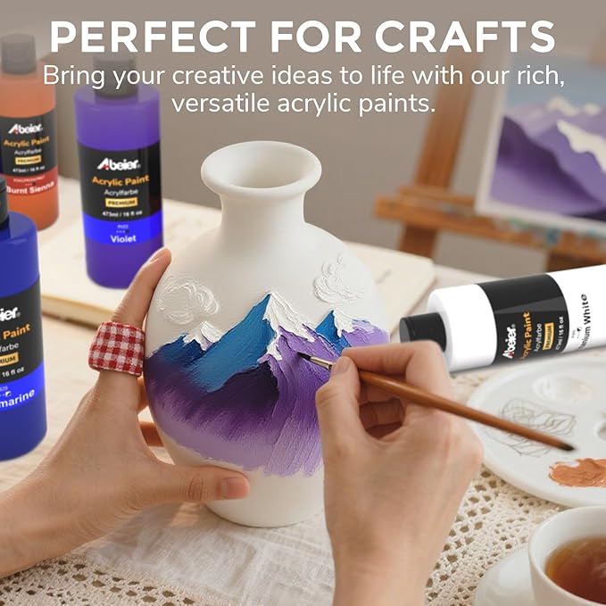 ABEIER Large Bulk Acrylic Paint Set, 15 Colors (473 ml/16 fl oz), Matte Finish, Rich Pigments, Non-Toxic Paints for Painting on Canvas Crafts Wood Ceramic, Ideal for Beginners and Students