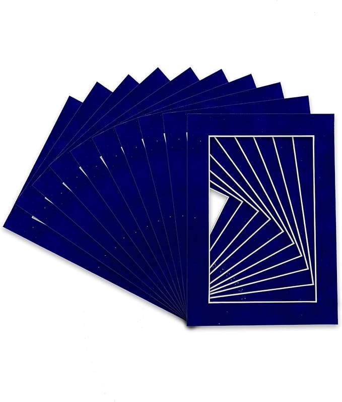 Pack of Ten Acid Free 11x14 Mats Bevel Cut for 8.5x11 Photos - Royal Blue Suede Precut Matboards With Backing Boards and Self Seal Photo Mat Bags For Pictures, Photos, Framing - 4-ply Thickness