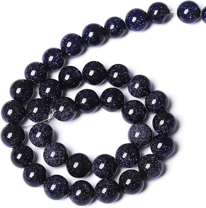 32PCS 12mm Starry Blue Sandstone Gemstone Beads Beads Natural Stone Round Loose Beads for Jewelry Making DIY Bracelet Necklace 15" Inch