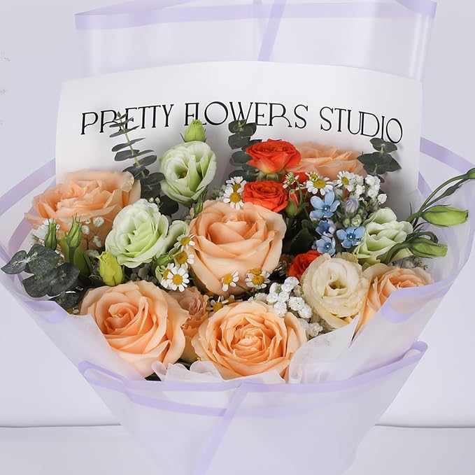 FUHITIM 20 Sheets Flower Wrapping Paper - Waterproof Floral Bouquet Packaging Paper for DIY Crafts，Florist Supplies Packaging Paper for Wedding Birthday Gift (Translucent Light Purple)