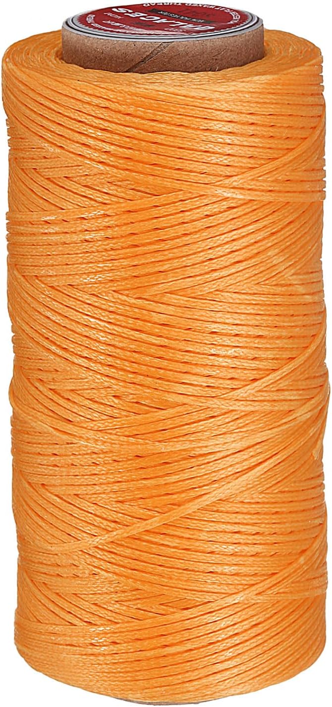 uxcell Flat Leather Sewing Waxed Thread, 140m / 153 Yards Polyester Wax String, 300D Wax Stitching Cord for Leather Crafts, Bookbinding, Bracelets Braided, Orange