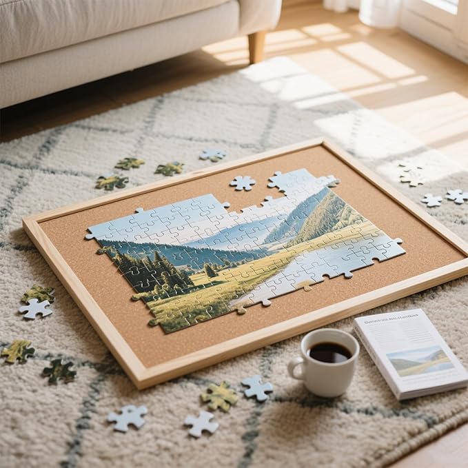 300Pcs Puzzle Frame with Wall Hook - Dual-Use Board for Tabletop Jigsaw & Art Display, Wooden Organizer Table for Adults & Home Decor(23.6"x15.7")
