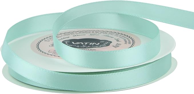 VATIN Double Face Aqua Satin Ribbon 3/8" Continuous 50 Yards,Blue Polyester Fabric Ribbon use for Bows Bouquet, Gift Wrapping, Floral Arrangement Wedding Decoration