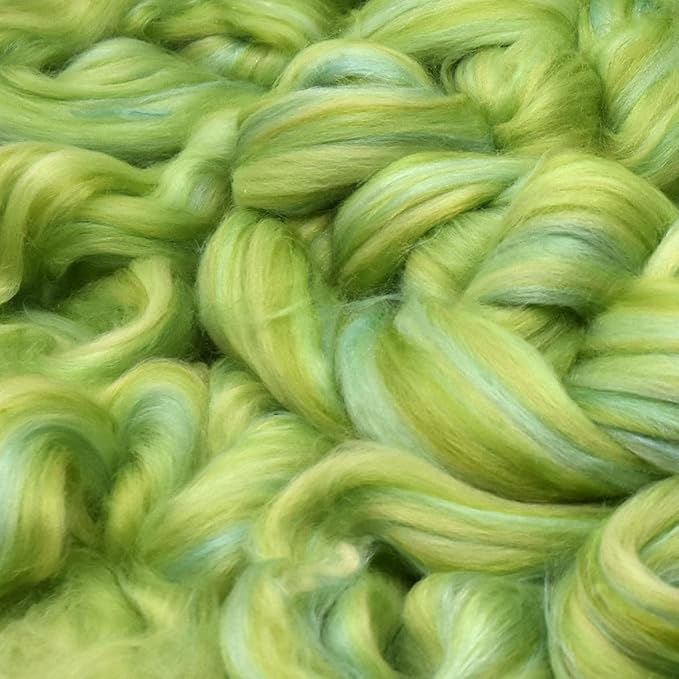 Merino Silk Luxe Tonal Designer Blend. Superfine Merino, Mulberry Silk, Tussah Silk. Top Roving for Spinning or Felting. Enchanted Forest 4oz