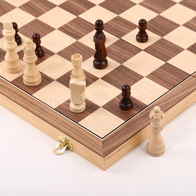 Wooden Chess Set with Folding Board - 15" Classic Magnetic Chess Set with Protective Bag for Adults, Chess Lovers Tournament Professional Beginner