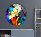 My Photostation.com 24''(60cm) Diameter Multicolor Round Stained Glass Wall Art Vibrant Mosaic Abstract Panel Tempered Glass Printing Wall Decor Large Wall Art Wall Hangings