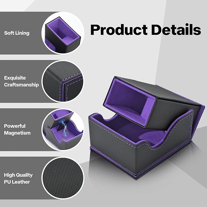 Dice Roller Tower, Premium DND Magnetic Dice Tray, Foldable PU Leather Dice Tower RPG Gifts for Dungeons and Dragons MTG Dm & Player Black/Violet