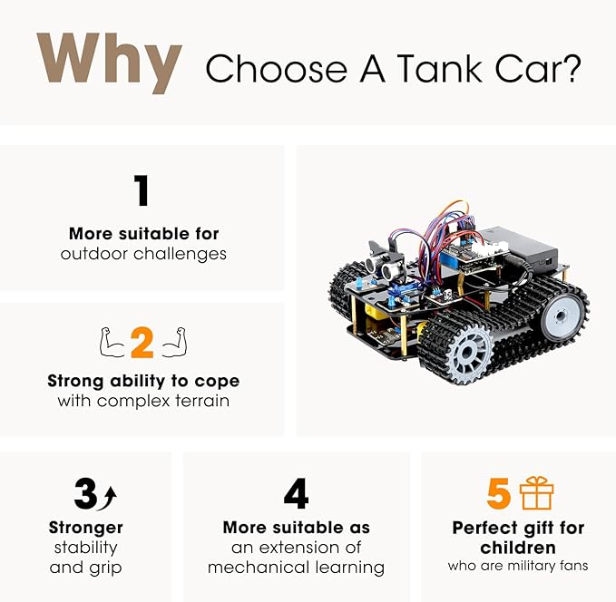 Robotics Kit for Kids Ages 8–12, Smart Robot Tank Car Compatible with Arduino & Scratch, STEM Toys for Boys Ages 8–12, App & Remote Control, Birthday Gift for Boys, Girls and Adults