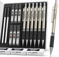 Nicpro 0.9 mm Art Mechanical Pencils Set in Gift Case, 6 PCS Metal Drafting Pencil 0.9mm with 6 Tube HB Lead Refills & 18 PCS Eraser Refills for Adults, Children, Artist Writing, Drawing, Sketching